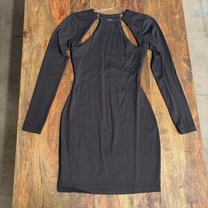 Susana Monaco Cutout Bodycon Dress | Black Long Sleeve Mini | Size XS